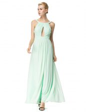  Scoop Turquoise Sleeveless Ruching Floor Length Dress for Prom