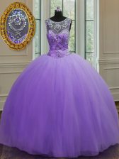  Tulle Scoop Sleeveless Lace Up Beading Quinceanera Gown in Lavender