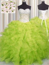 Fitting Yellow Green Ball Gowns Beading and Ruffles Sweet 16 Quinceanera Dress Lace Up Organza Sleeveless Floor Length