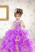  Multi-color Lace Up Spaghetti Straps Beading and Ruffles and Sequins Child Pageant Dress Organza Sleeveless