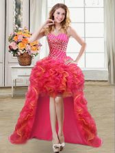 Fantastic Multi-color Sleeveless High Low Beading and Ruffles Lace Up Prom Evening Gown