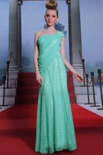 Decent Chiffon One Shoulder Sleeveless Side Zipper Ruching Prom Dress in Turquoise