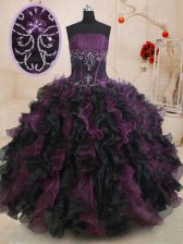  Multi-color Organza Lace Up Quince Ball Gowns Sleeveless Floor Length Beading and Ruffles