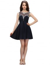  Black Empire Beading Prom Dresses Zipper Chiffon Sleeveless Mini Length