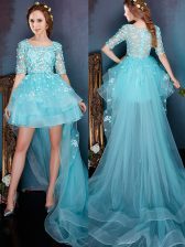  Square Organza Half Sleeves High Low Prom Evening Gown and Beading