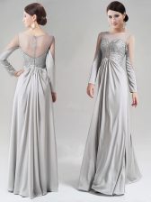 Colorful Scoop Long Sleeves Floor Length Beading and Lace Zipper with Silver