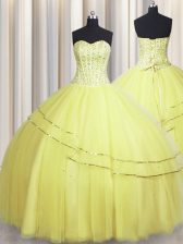  Visible Boning Really Puffy Light Yellow Sleeveless Beading Floor Length Sweet 16 Dress