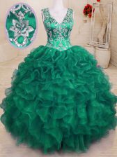 Extravagant Organza Sleeveless Floor Length Quinceanera Gown and Beading and Embroidery and Ruffles
