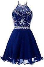  Royal Blue Halter Top Zipper Beading Prom Evening Gown Sleeveless
