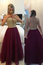  Burgundy V-neck Zipper Beading and Appliques Prom Evening Gown Sleeveless