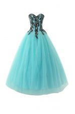 Best Aqua Blue Prom and Party with Appliques Sweetheart Sleeveless Lace Up