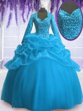 Exquisite Long Sleeves Sequins and Pick Ups Zipper Quince Ball Gowns