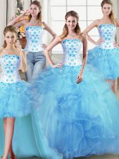  Four Piece Sleeveless Beading and Appliques and Ruffles Lace Up Vestidos de Quinceanera