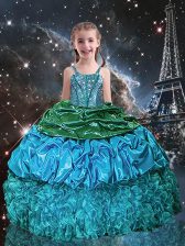  Spaghetti Straps Sleeveless Organza Little Girl Pageant Gowns Beading and Ruffles and Pick Ups Lace Up