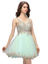  Scoop Sleeveless Homecoming Dress Mini Length Beading and Appliques Apple Green Organza