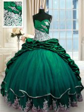 Top Selling Dark Green Lace Up Quinceanera Dresses Beading and Appliques and Pick Ups Sleeveless Brush Train