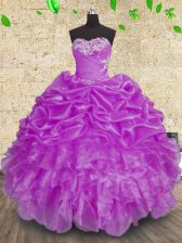 Beauteous Purple Sweetheart Neckline Beading and Appliques and Ruffles and Ruching Quinceanera Gowns Sleeveless Lace Up