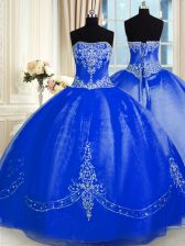 Customized Strapless Sleeveless Organza Quinceanera Gowns Beading and Embroidery Lace Up