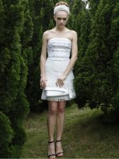  White Zipper Prom Dress Ruffled Layers Sleeveless Mini Length