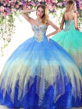 Great Multi-color Sweetheart Lace Up Beading Quince Ball Gowns Sleeveless