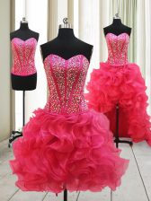  Hot Pink Homecoming Dress Prom with Beading Sweetheart Sleeveless Lace Up