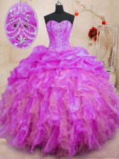 Hot Sale Floor Length Fuchsia Sweet 16 Dress Sweetheart Sleeveless Lace Up