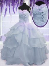 Eye-catching Ruffled Ball Gowns Ball Gown Prom Dress Light Blue Sweetheart Organza Sleeveless Floor Length Lace Up