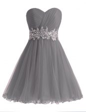  Sweetheart Sleeveless Chiffon Prom Gown Beading and Ruching Lace Up