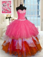 Great Multi-color Ball Gowns Organza Sweetheart Sleeveless Beading and Ruffles Floor Length Lace Up Ball Gown Prom Dress