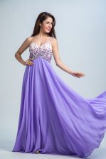 Inexpensive Lavender One Shoulder Neckline Beading Dress for Prom Sleeveless Backless
