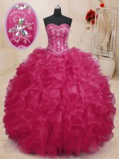 Smart Ball Gowns Sweet 16 Dresses Coral Red Sweetheart Organza Sleeveless Floor Length Lace Up