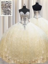 Artistic Floor Length Lace Up Vestidos de Quinceanera Champagne for Military Ball and Sweet 16 and Quinceanera with Beading and Appliques