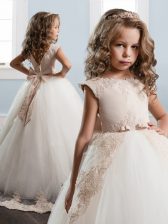  With Train Ball Gowns Cap Sleeves White Toddler Flower Girl Dress Watteau Train Zipper
