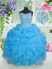  Pick Ups Ball Gowns Little Girl Pageant Gowns Baby Blue Spaghetti Straps Organza Sleeveless Floor Length Lace Up