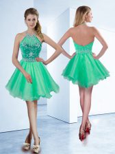 Customized Knee Length Turquoise Homecoming Dress Halter Top Sleeveless Zipper
