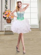 Adorable Organza Sweetheart Sleeveless Lace Up Beading and Ruffles Prom Gown in White