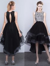 Attractive Black Prom and Party with Beading Scoop Sleeveless Backless