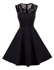 Wonderful Black Satin Zipper Prom Gown Sleeveless Knee Length Lace