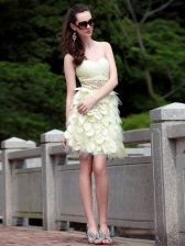 Fashion Light Yellow Sleeveless Beading and Ruffles Knee Length Prom Dresses