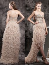 Cheap Tulle Sweetheart Sleeveless Zipper Appliques and Ruffles Prom Dress in Champagne