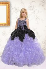 Custom Fit Lavender Ball Gowns Straps Sleeveless Organza Floor Length Lace Up Beading and Pick Ups Little Girl Pageant Dress