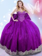 Attractive Ball Gowns Sweet 16 Dresses Eggplant Purple Sweetheart Taffeta Sleeveless Floor Length Lace Up