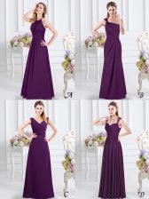 Elegant Halter Top Purple Sleeveless Chiffon Lace Up Court Dresses for Sweet 16 for Prom and Party and Wedding Party