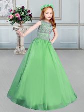 Stunning Sleeveless Lace Up Floor Length Beading Pageant Gowns For Girls