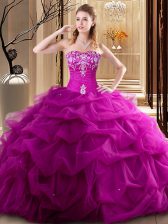 Amazing Fuchsia Ball Gowns Tulle Sweetheart Sleeveless Embroidery and Pick Ups Floor Length Lace Up Quinceanera Dresses