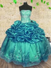  Floor Length Ball Gowns Sleeveless Turquoise Sweet 16 Quinceanera Dress Lace Up