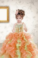  Sequins Floor Length Multi-color Little Girl Pageant Gowns Spaghetti Straps Sleeveless Lace Up