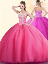 Floor Length Hot Pink Sweet 16 Quinceanera Dress Sweetheart Sleeveless Lace Up