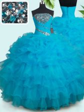  Baby Blue Sleeveless Floor Length Beading Zipper Quince Ball Gowns