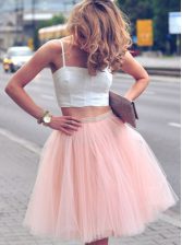 Dramatic Tulle Sleeveless Mini Length Prom Evening Gown and Ruffles